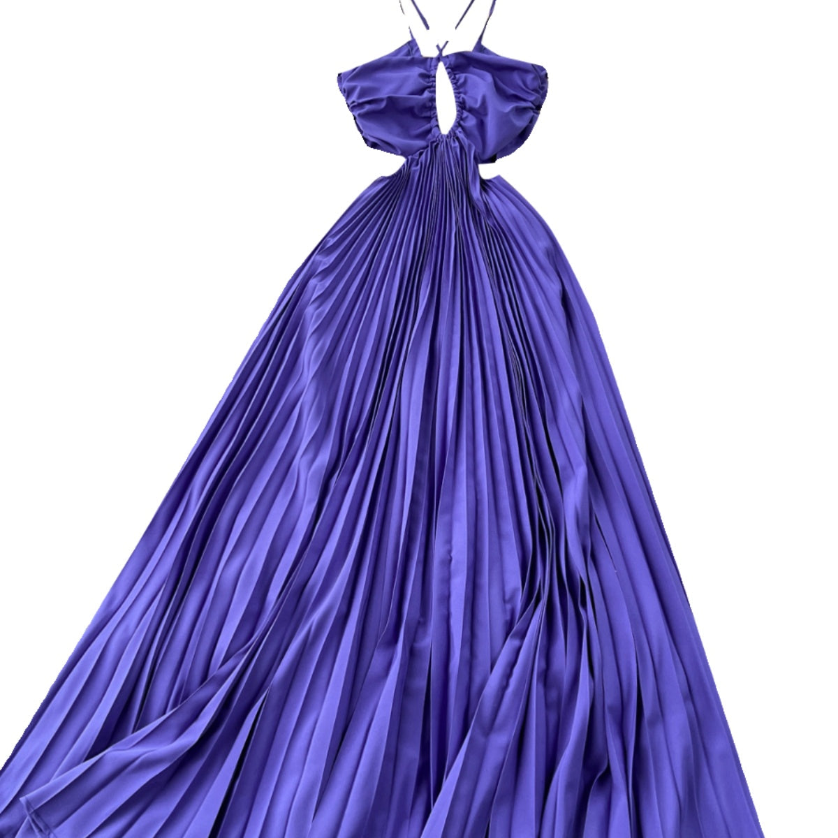 Niche Hollowed Pleated Halter Dress