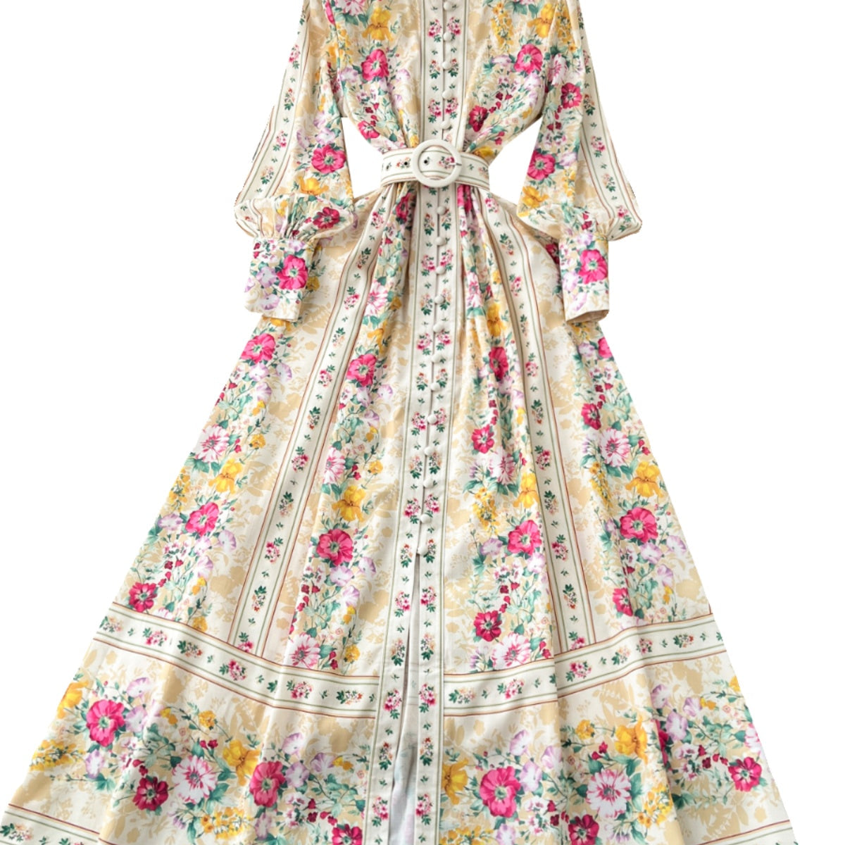 Courtly Floral Shirt Dress with Belt