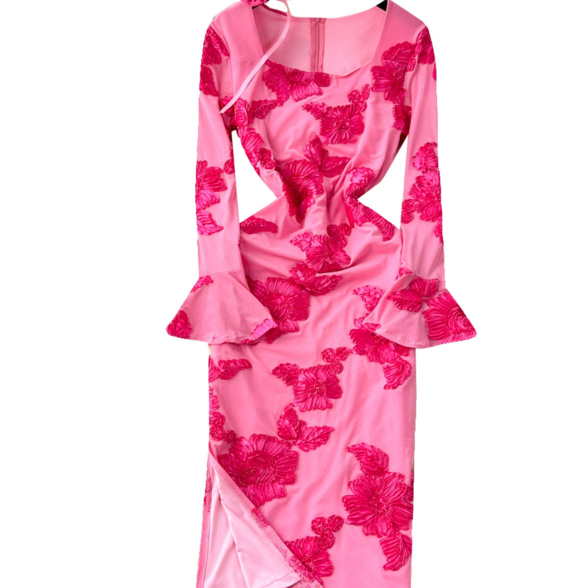 High-end Embroidered Floral Split Dress