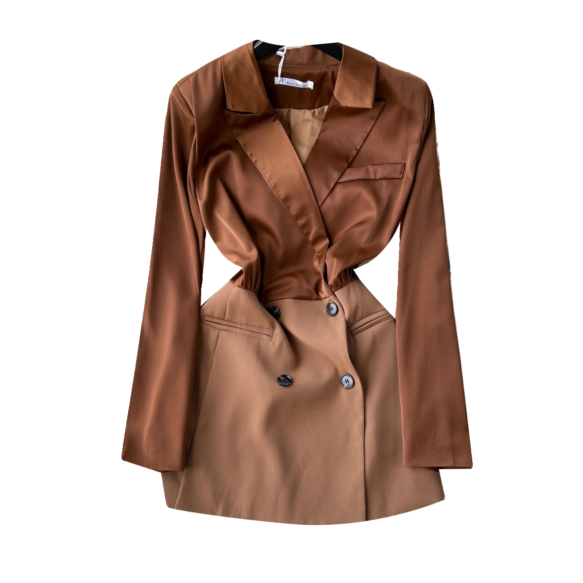 Double-breasted Waist-slimming PU Suit Dress