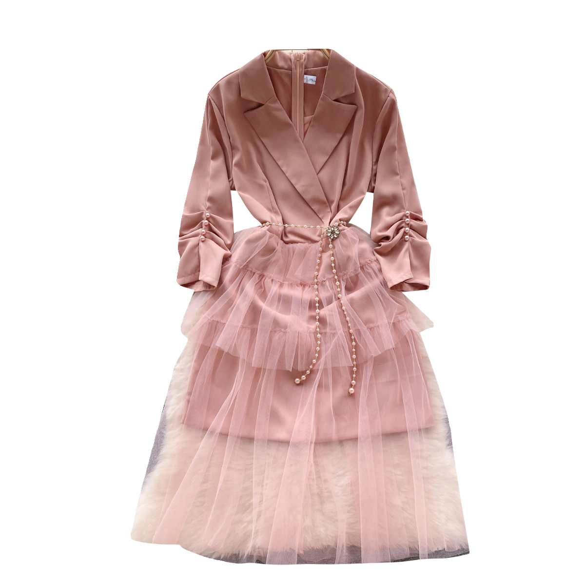 Suit Collar Mesh Patchwork Dress