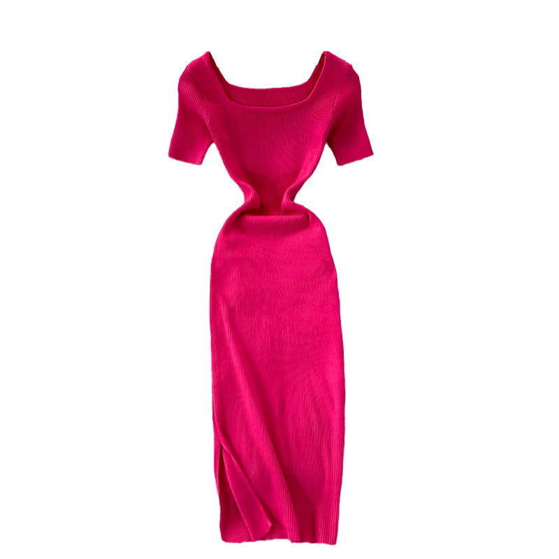 Vintage Solid Bodycon Knitted Dress