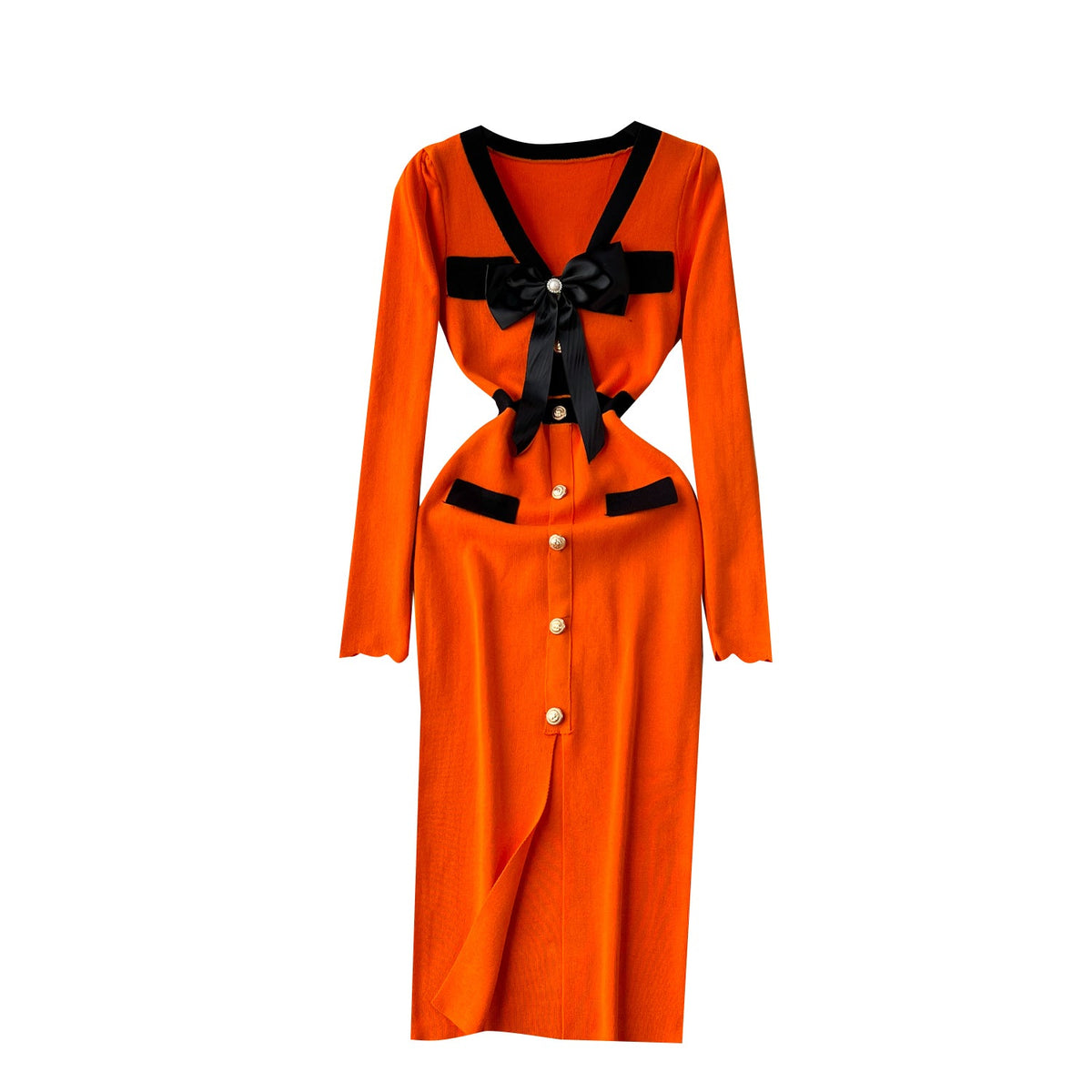 Color Blocking Bow-tie Knitted Dress