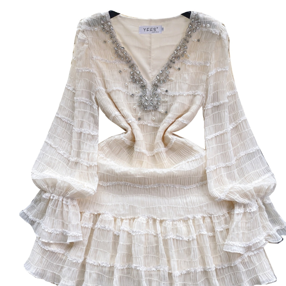 Beaded Ruffled French Style Dress