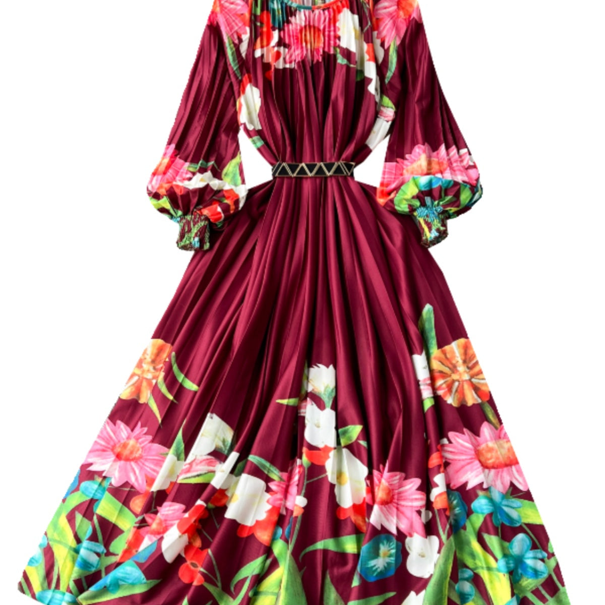 Courtly Flared Sleeve Floral Dress