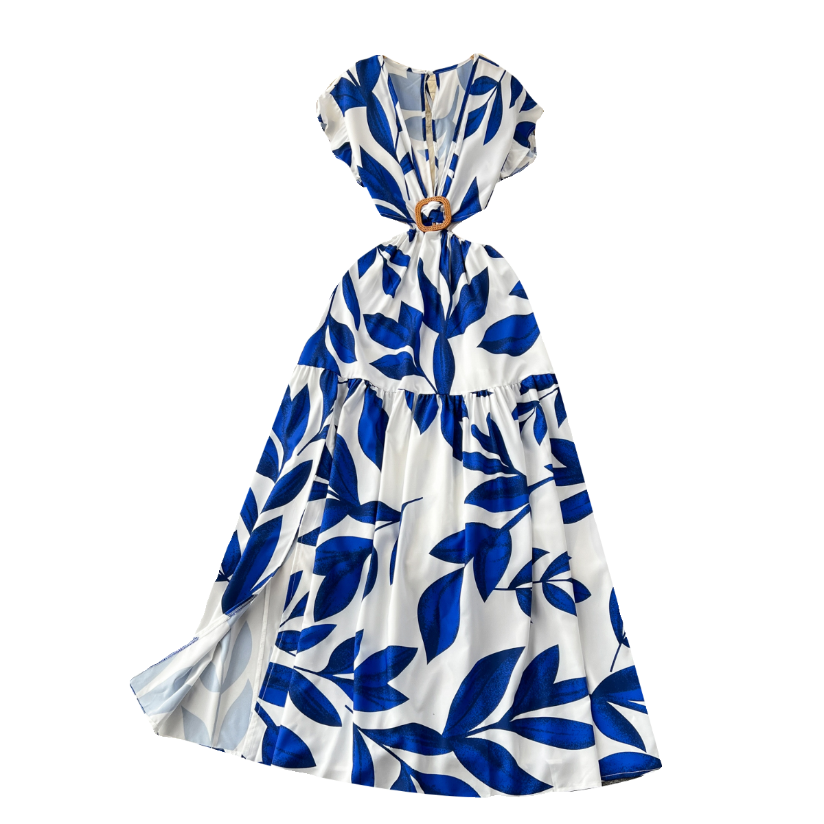 V-neck Hollowed Floral Chiffon Dress