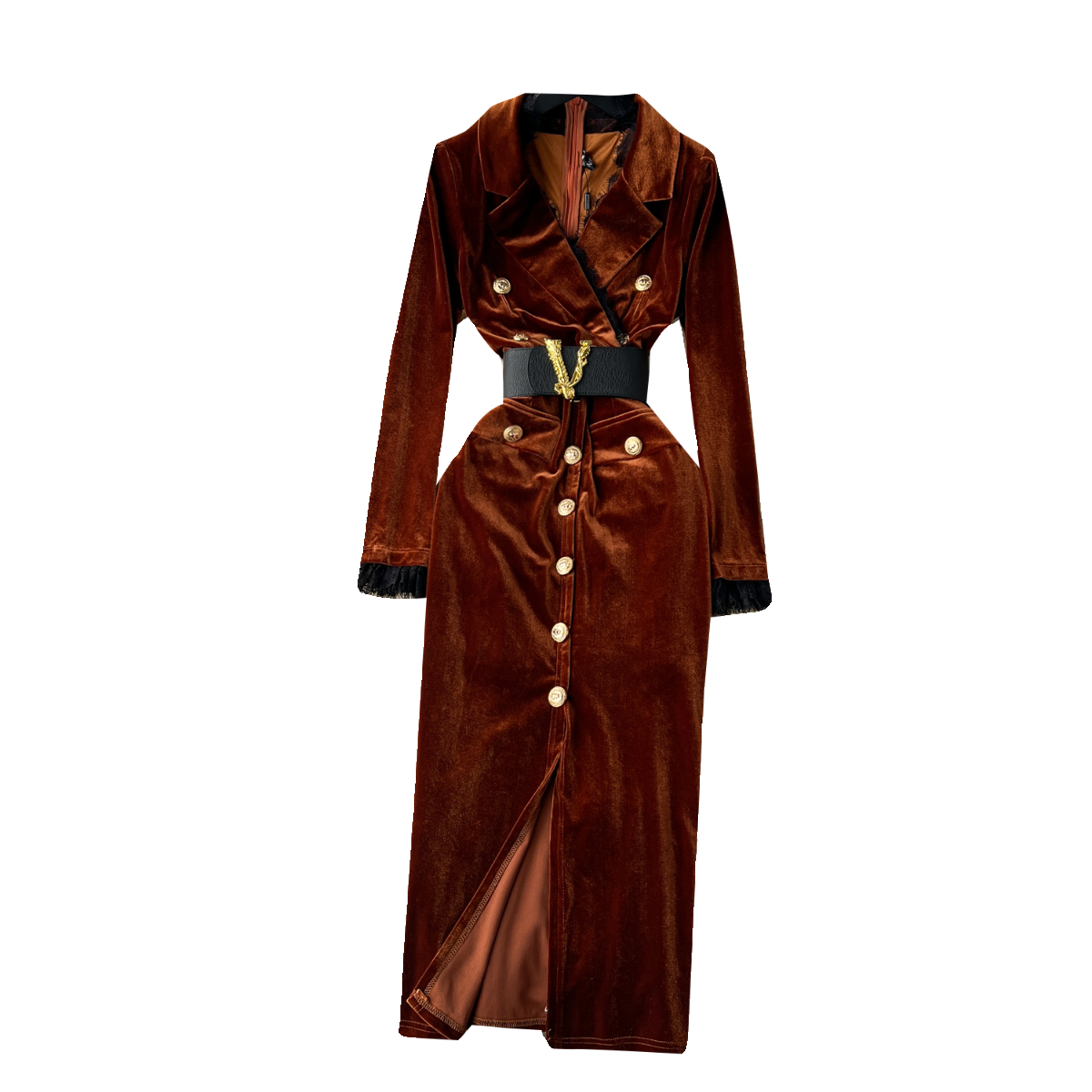 Vintage Gold Velvet Suit Collar Dress