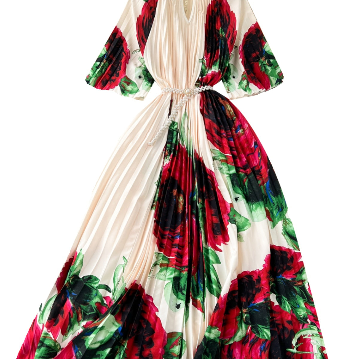 Elegant Beaded Floral Printed Dress