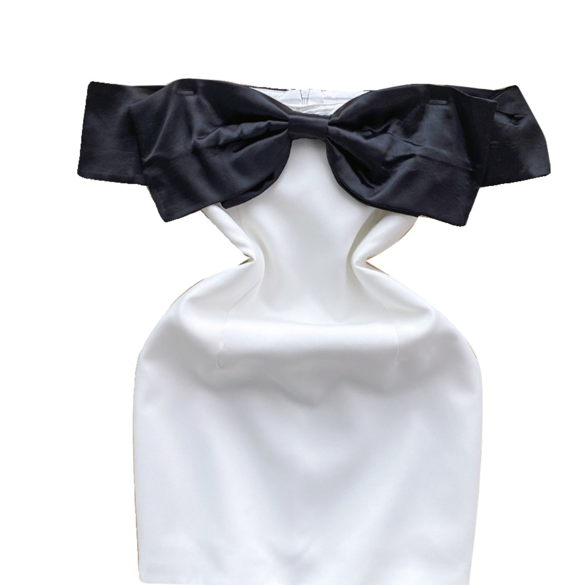 Off-shoulder Black Bow White Dress