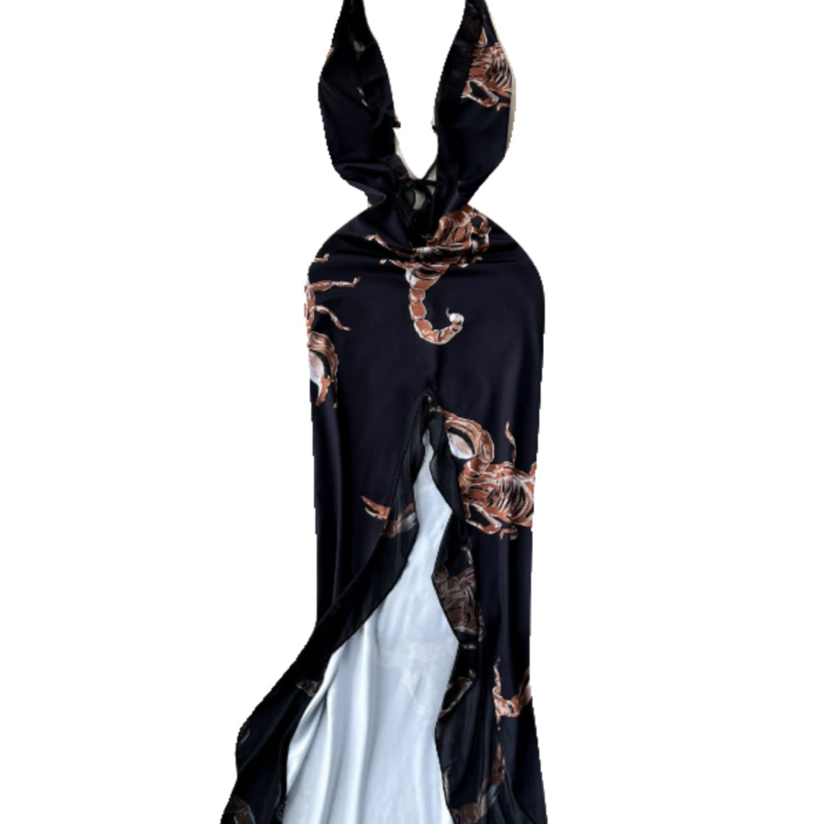 Low-cut Black Floral Halter Dress
