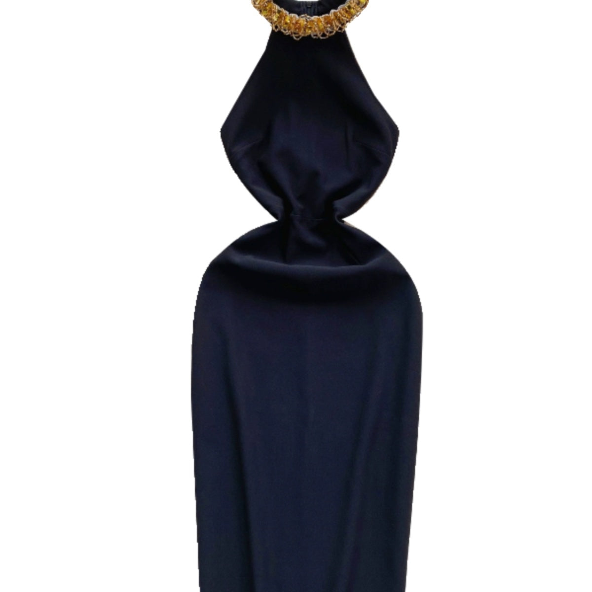 High-end Beaded Halter Black Dress