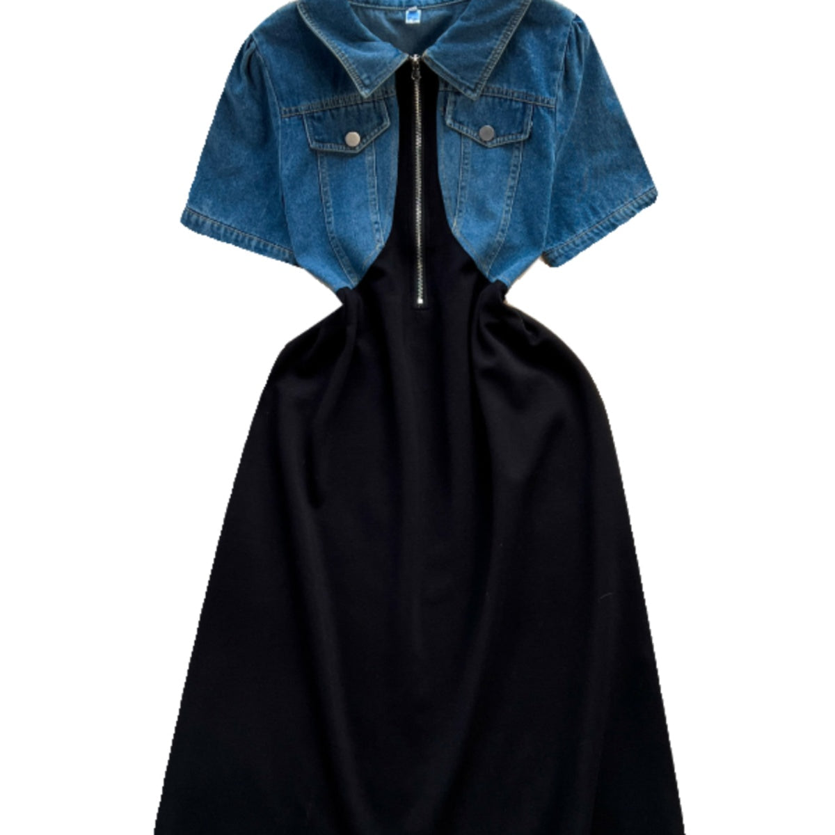 Faux Two-pieces Denim Patchwork Dress