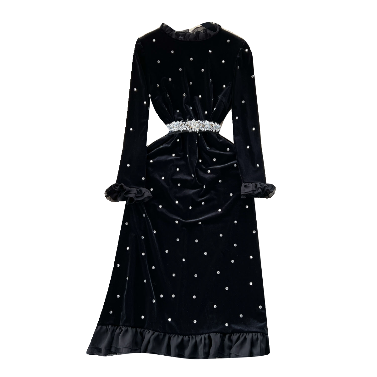 Vintage Beaded Ruffled Velvet Dress