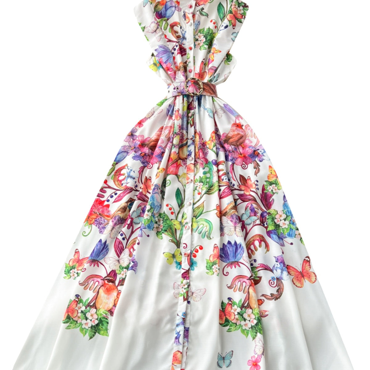 French Style Floral Sleeveless Shirt Dress