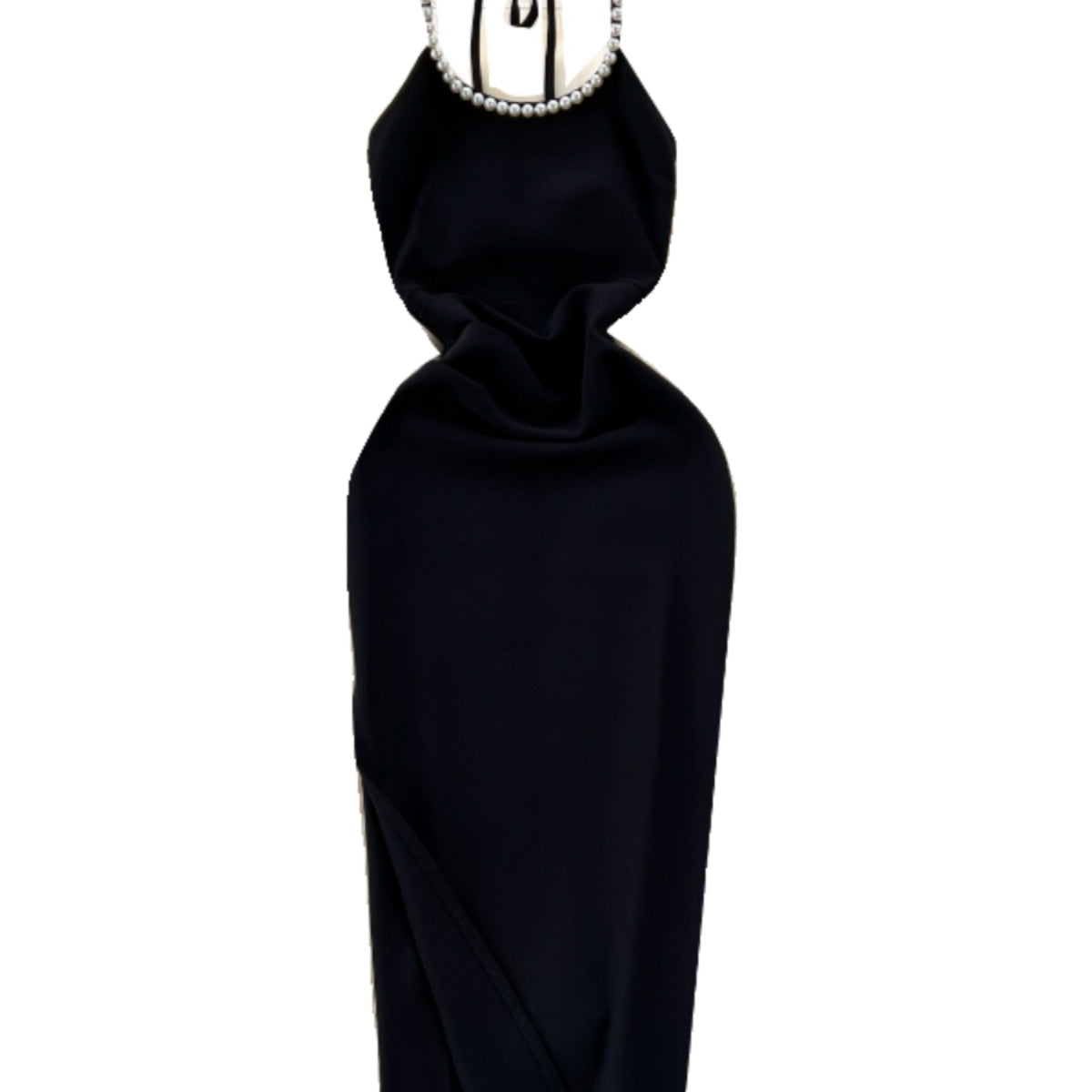 Simple Design Beaded Halter Dress