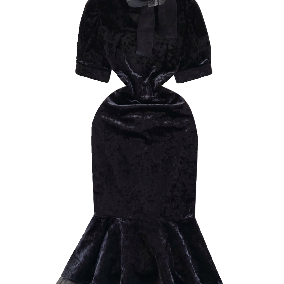 Mesh Bow-tie Black Velvet Dress