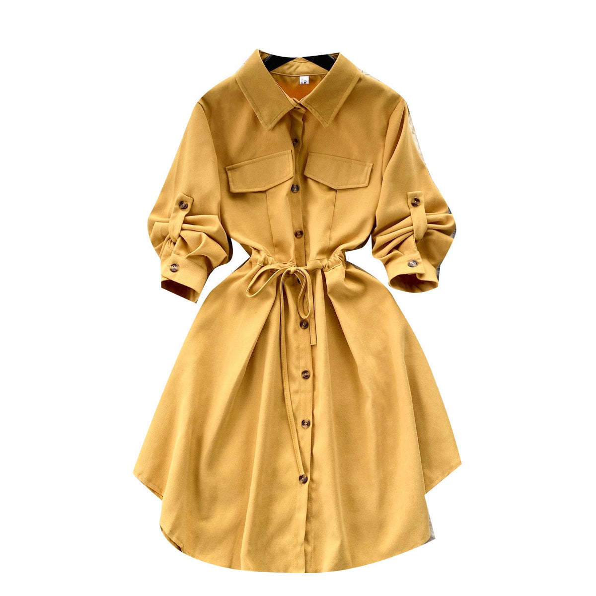 Irregular Design Lapeled Lace-up Shirt Dress