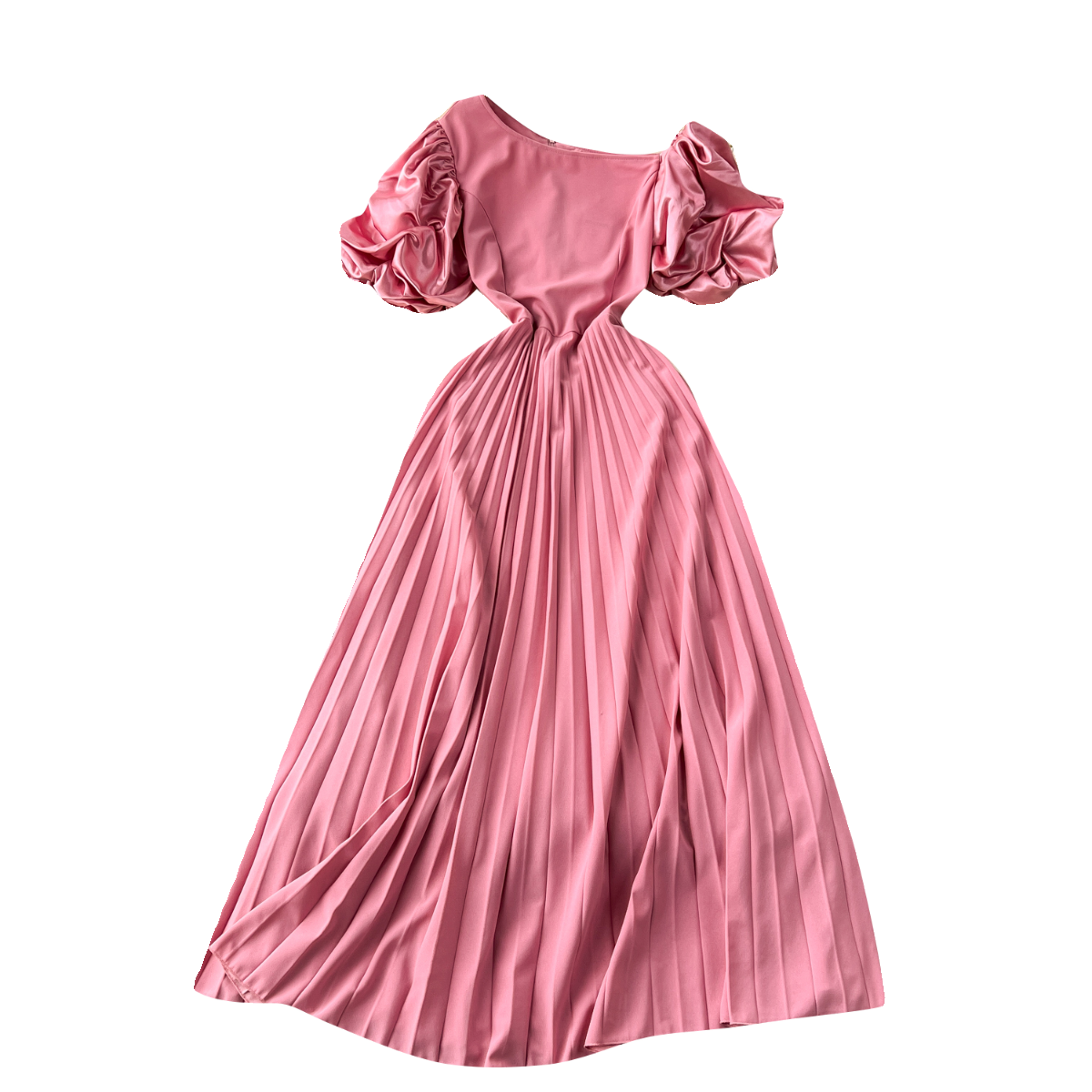Fairy Pink Slant Neckline Pleated Dress