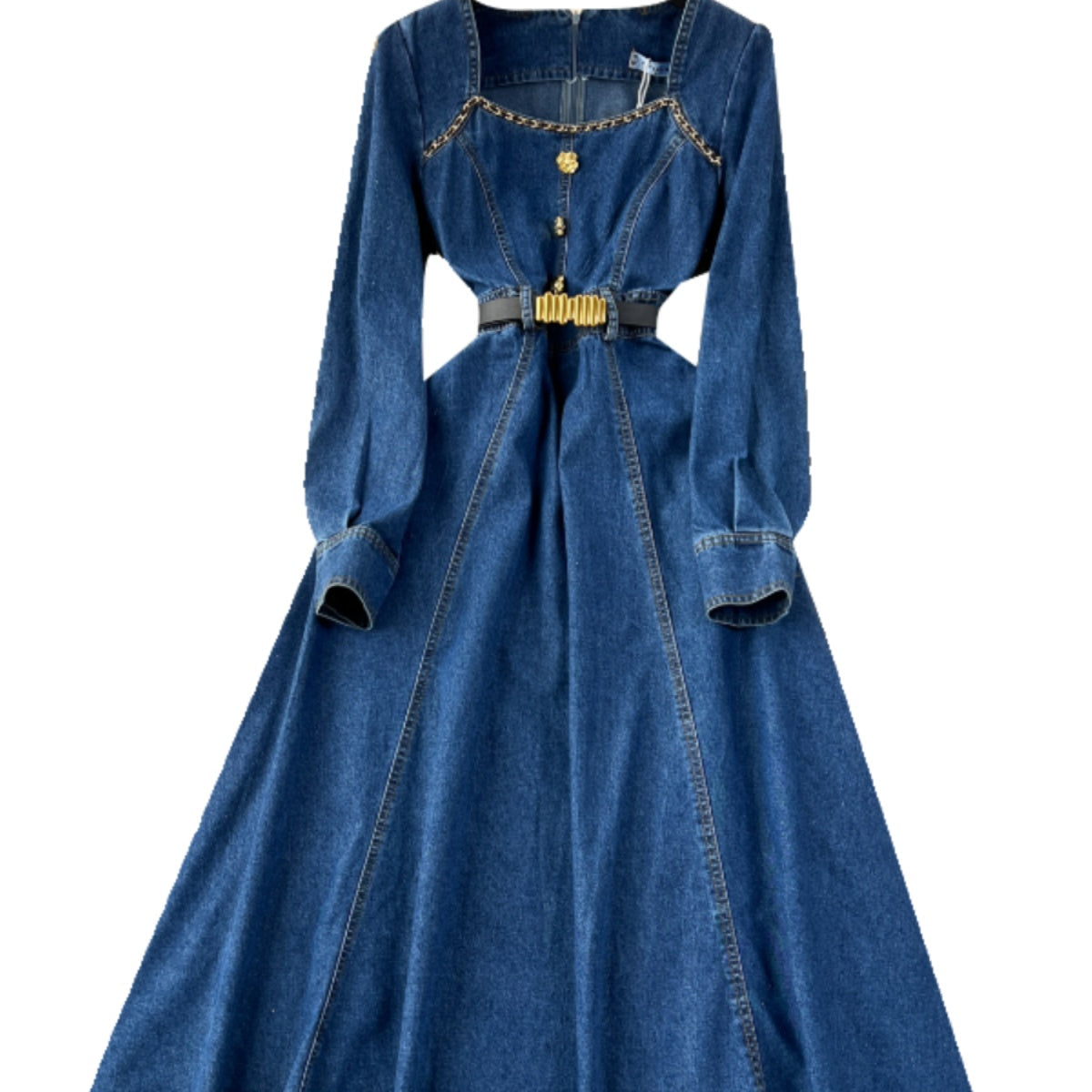 Vintage Square Collar Denim Dress