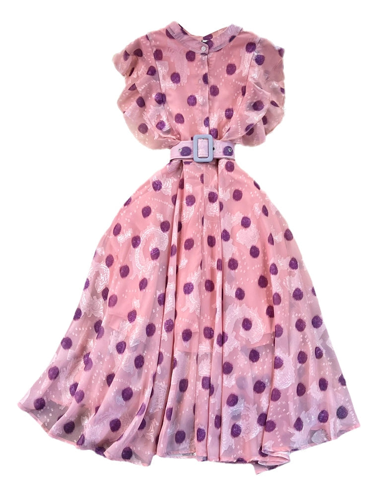 Ruffled Sleeve Polka Dot Shirt Dress