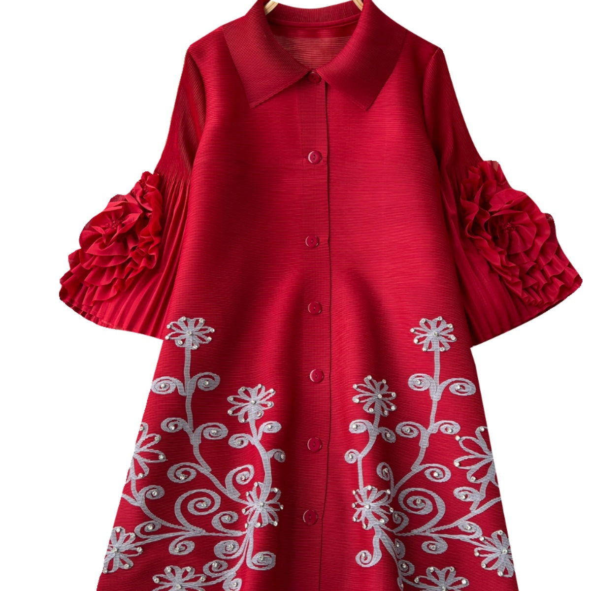 Rhinestone Studded Loose-fit Shirt Dress