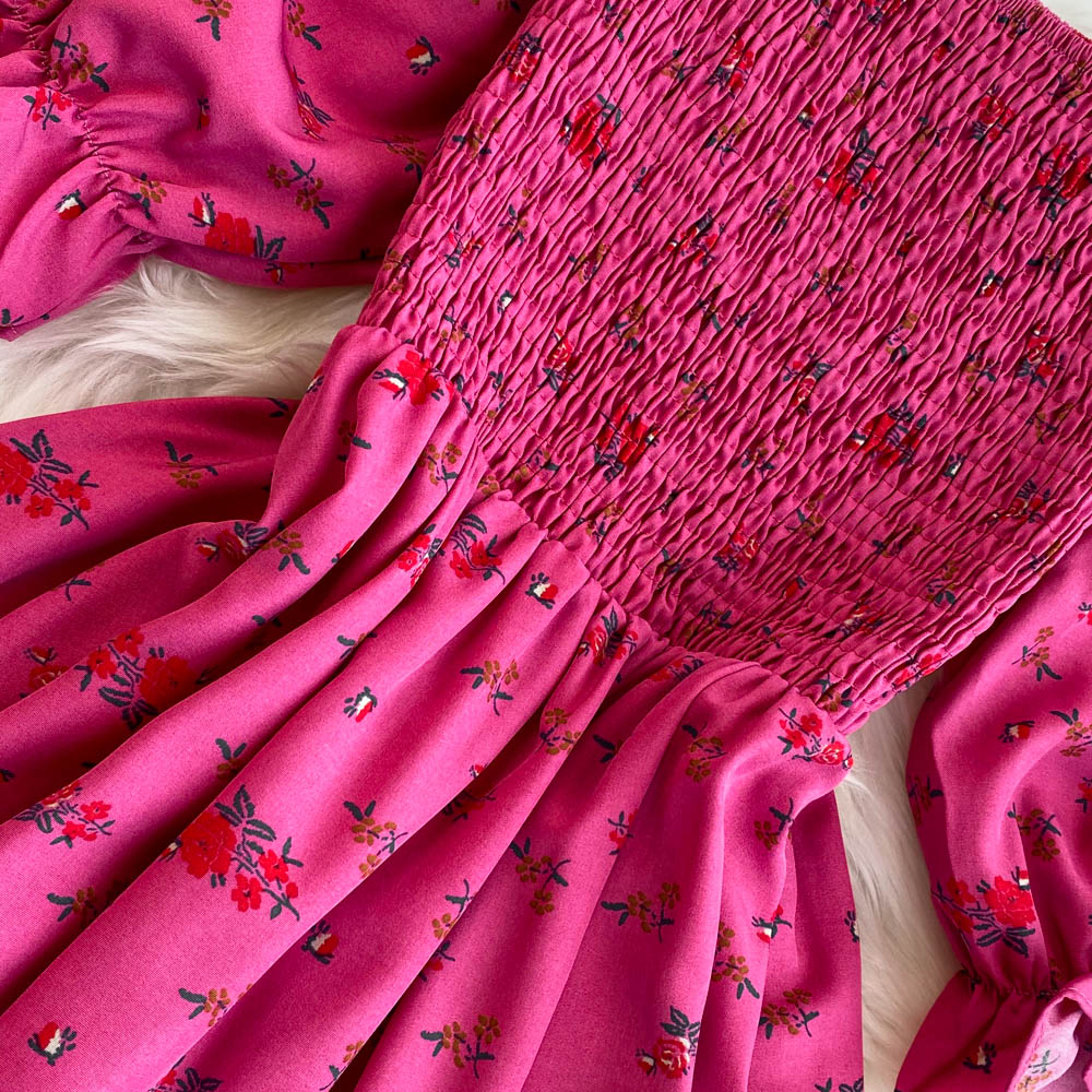 Square Collar Puffy Sleeve A-line Dress