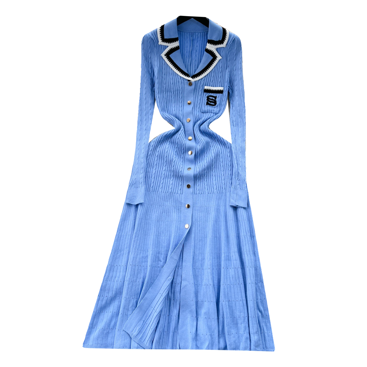 Color Blocking Embroidery Knitted Dress