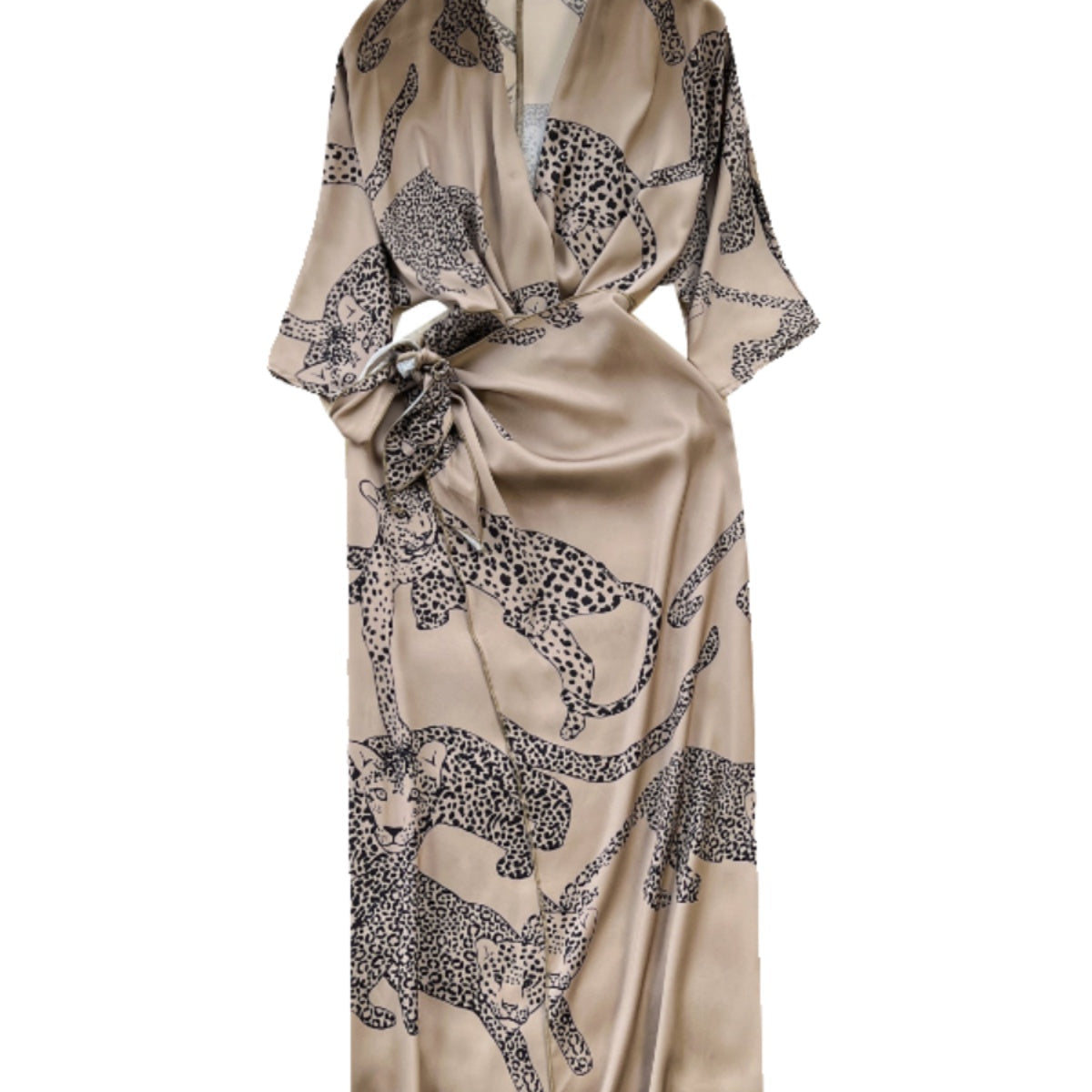 Leopard Printed Lace-up Satin Dress