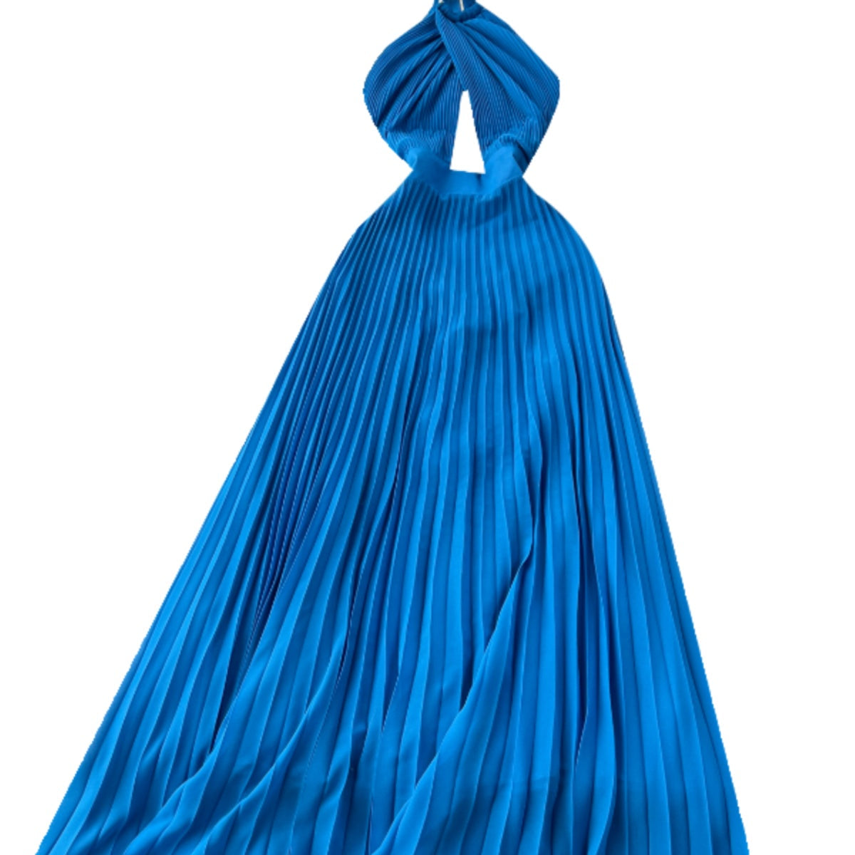 Asymmetric Pleated Blue Halter Dress