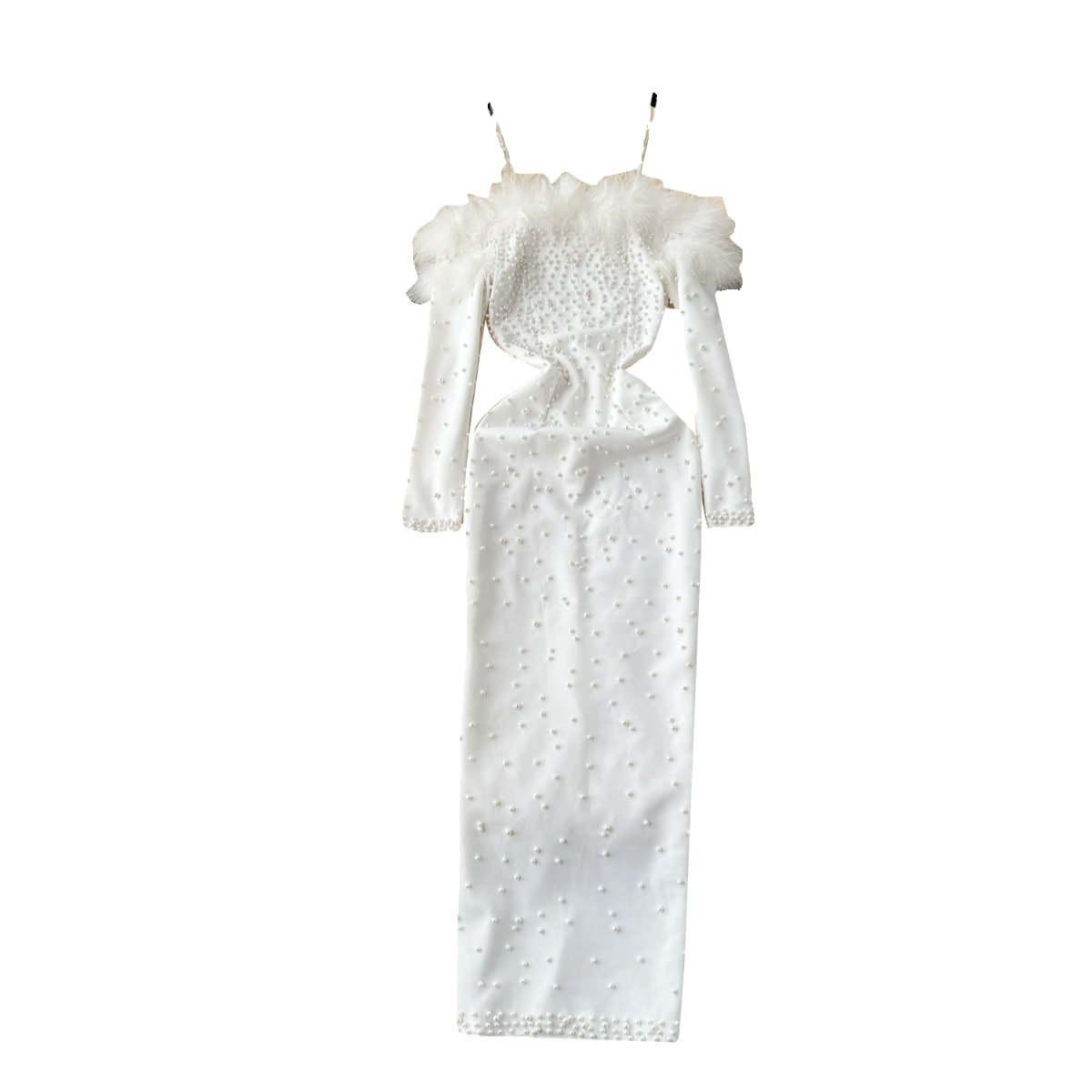Furry Off-shoulder Beaded Party Dress