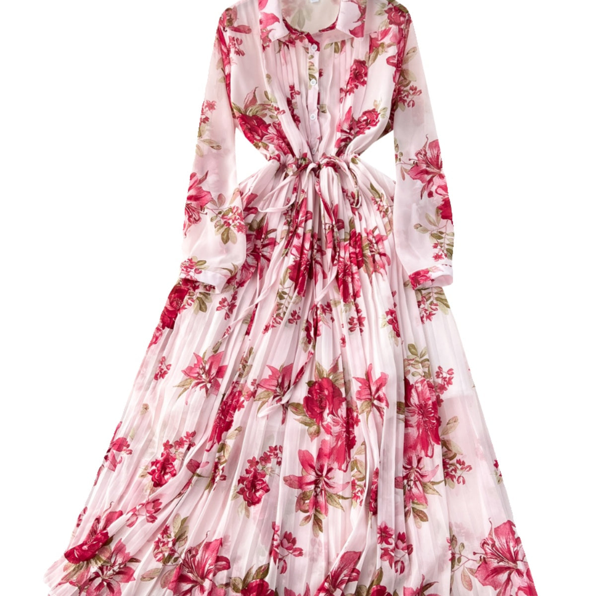 French Style Floral Chiffon Shirt Dress