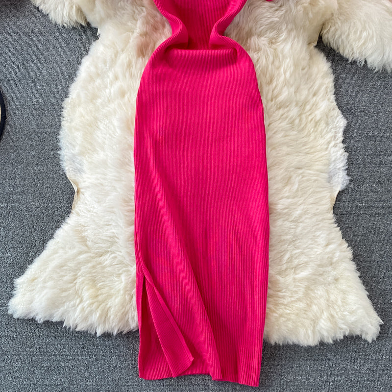 Vintage Solid Bodycon Knitted Dress