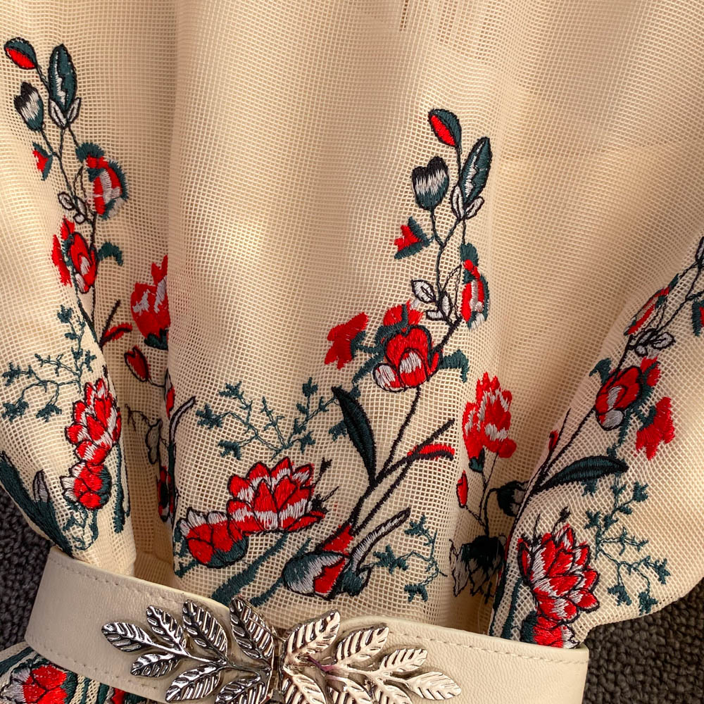 Round Collar Studded Floral Dress