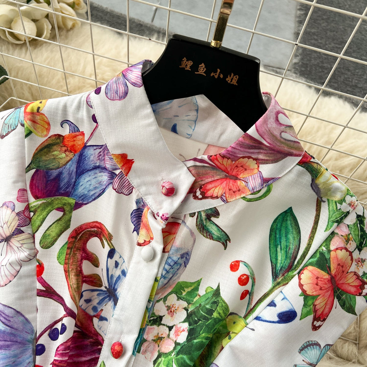 French Style Floral Sleeveless Shirt Dress