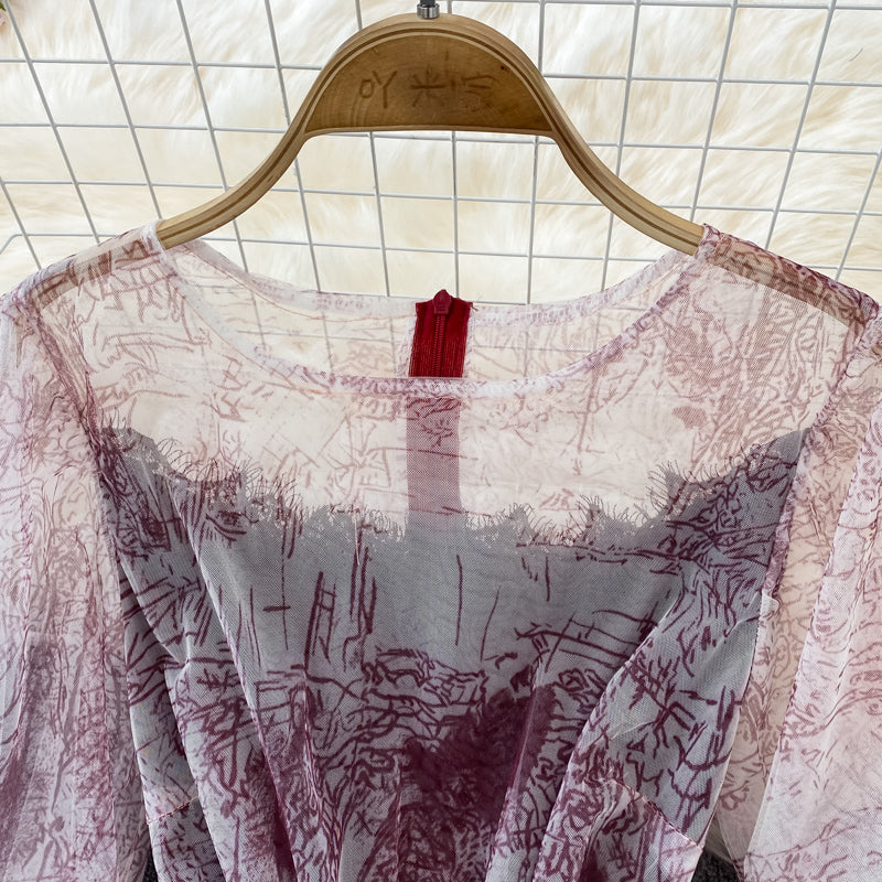 Fairy Ink Printing Mesh Dress