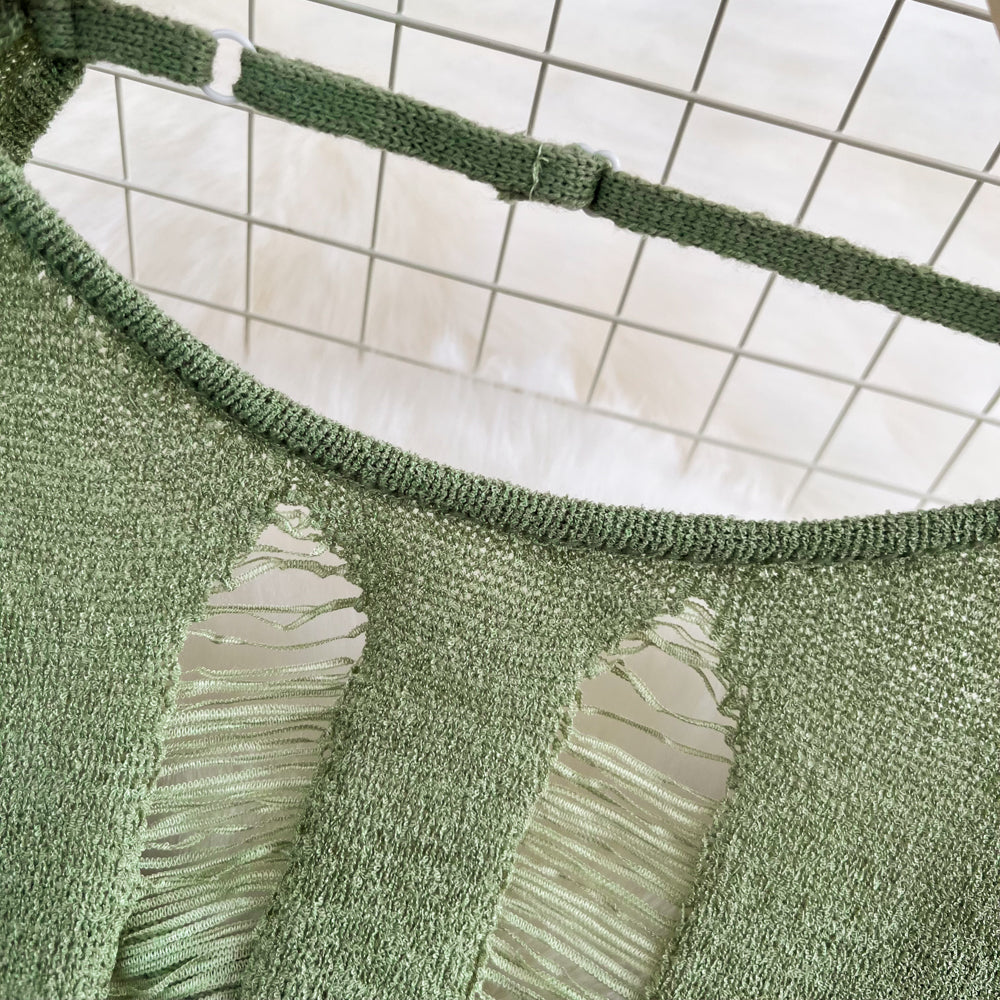 Hollow Ripped Backless Sun-protection Dress