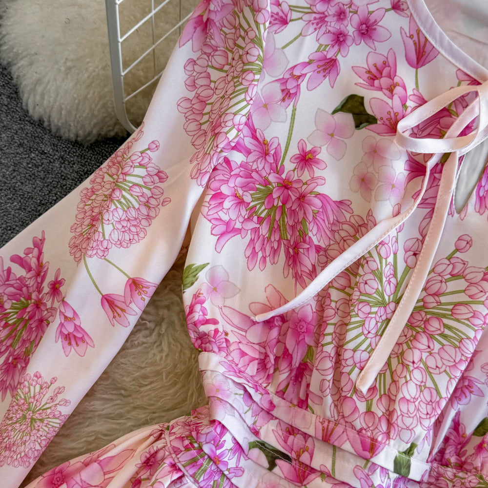 Fairy Lace-up Pink Floral Dress