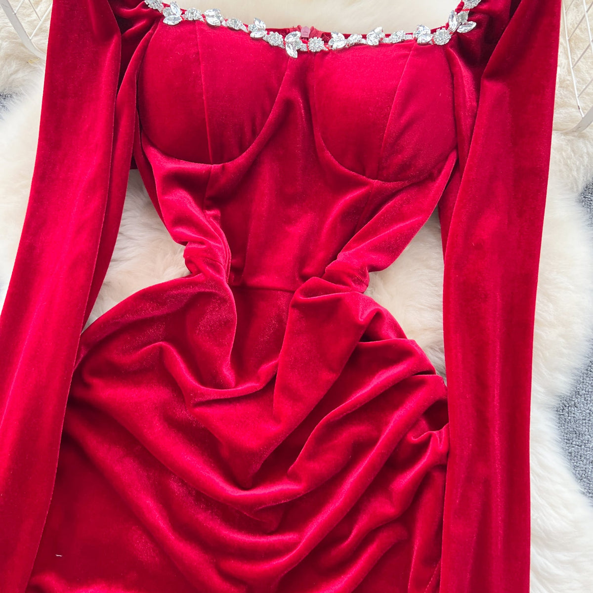 Vintage Rhinestone Studded Split Dress