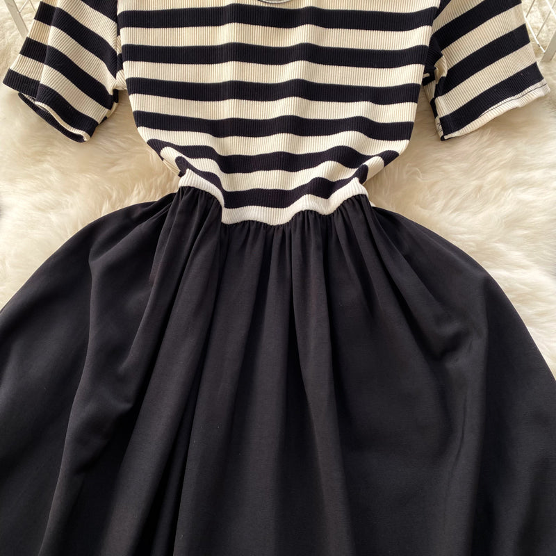 Patchwork Striped Faux 2Pcs A-line Dress
