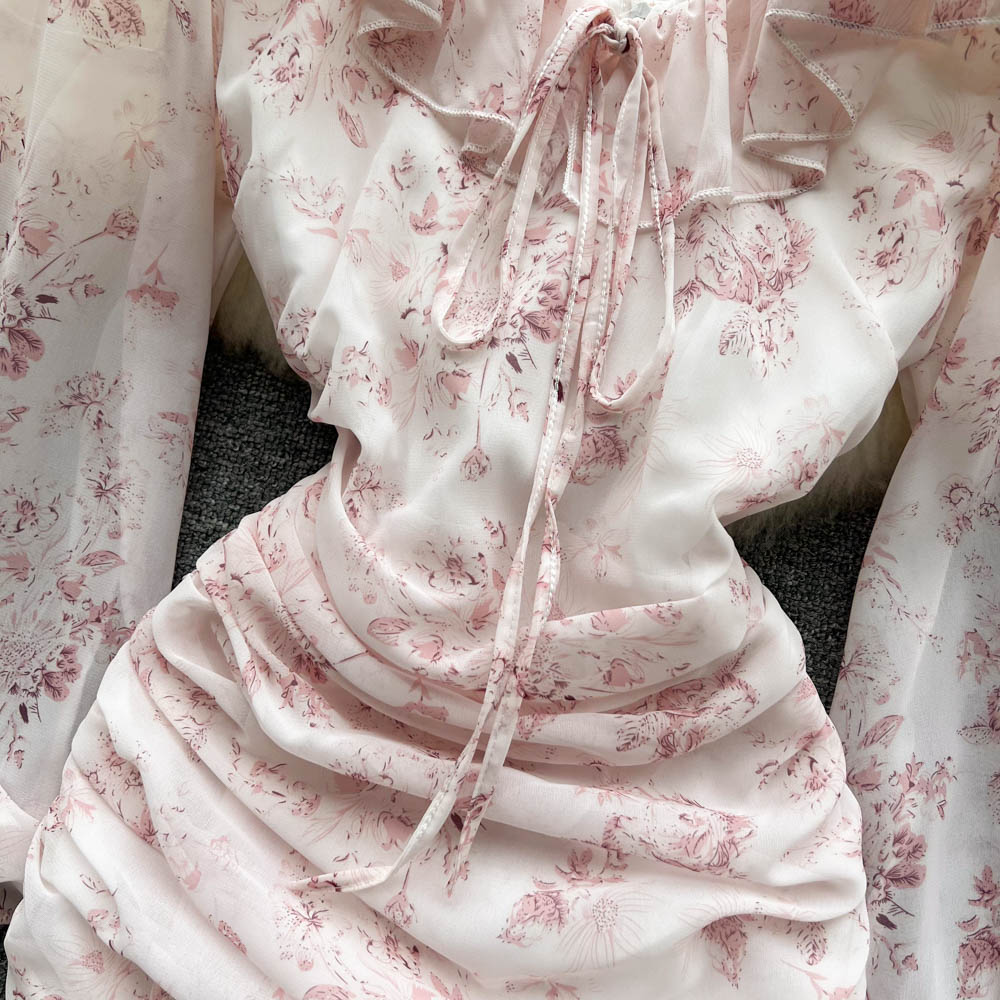 Fairy Pink Floral Pleated Dress
