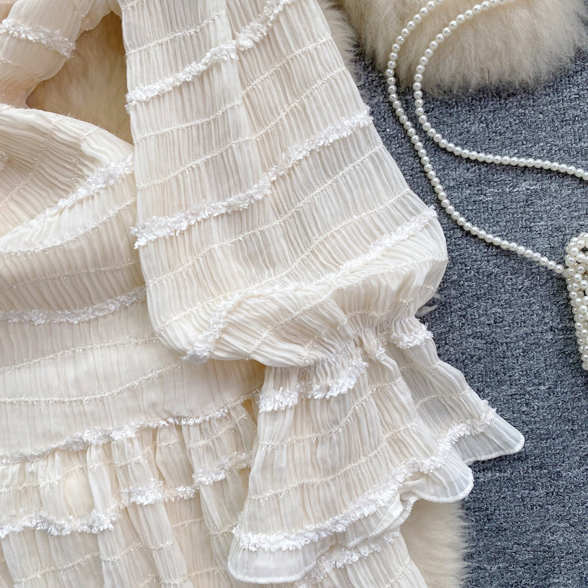Beaded Ruffled French Style Dress