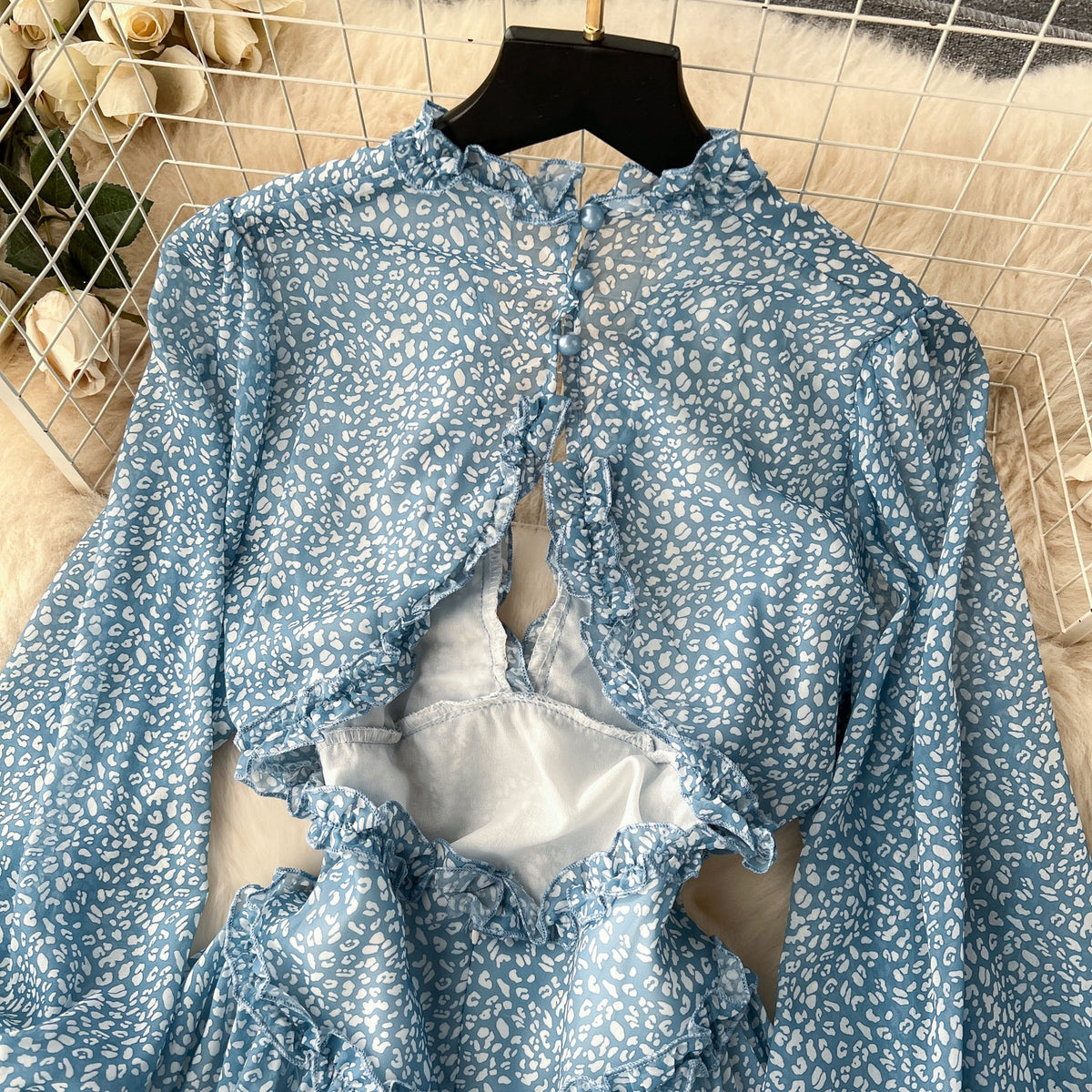 Niche Hollowed Floral Chiffon Dress