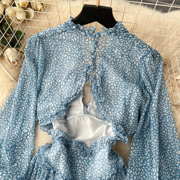 Niche Hollowed Floral Chiffon Dress