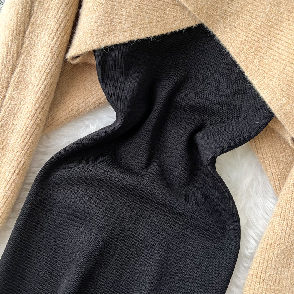 Crew Neck Smock&Slip Dress Knitted 2Pcs