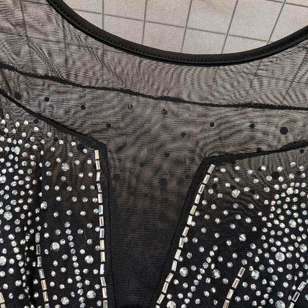 Crew Neck Rhinestone Studded Mesh Dress