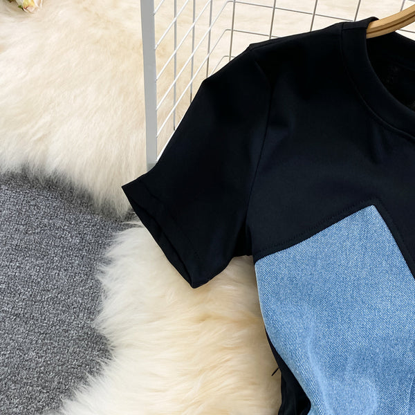 Fake Two-piece Denim Patchwork Dress