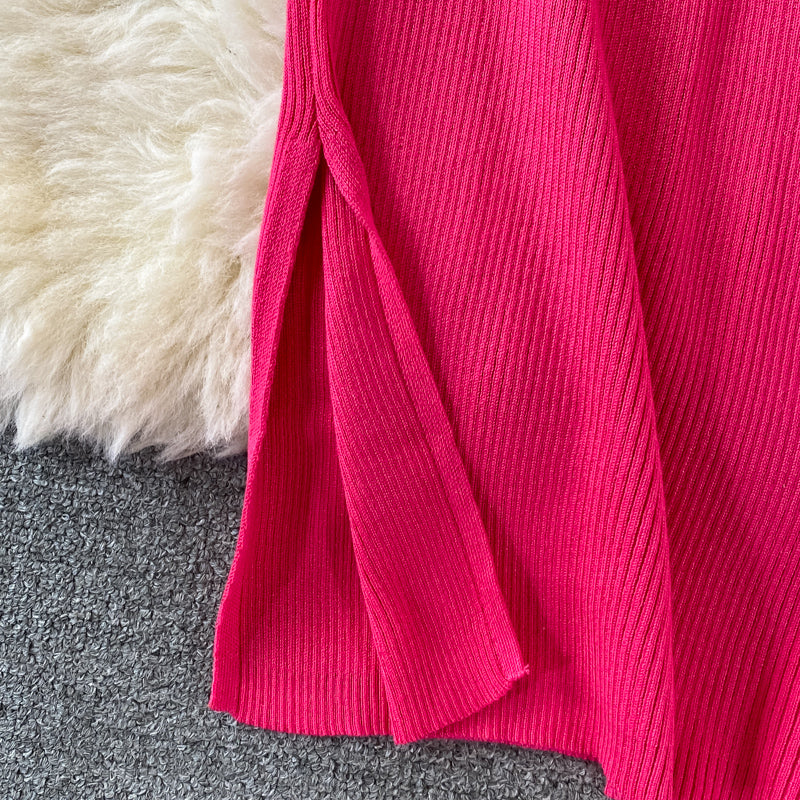 Vintage Solid Bodycon Knitted Dress