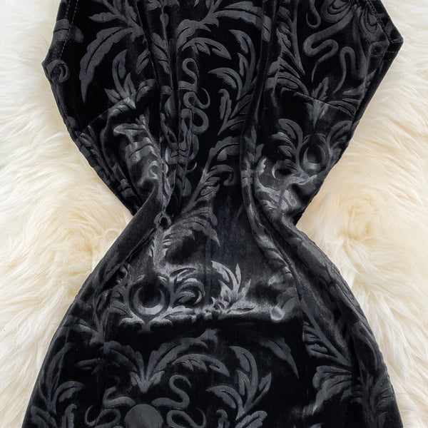 Hollowed Black Suede Cheongsam Dress