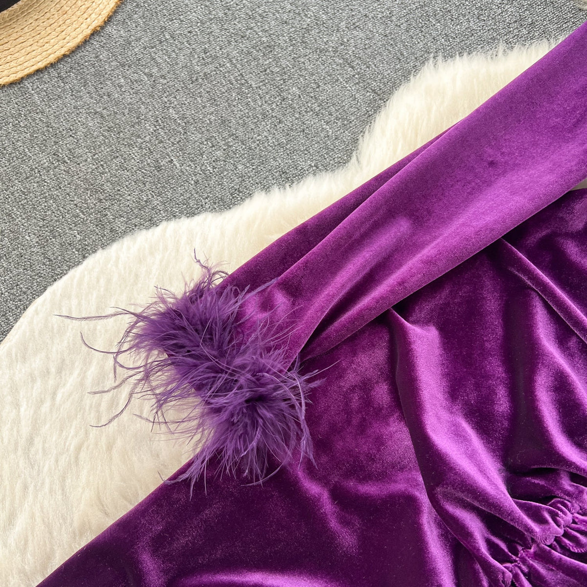 V-neck Slim-fitting Suede Split Dress