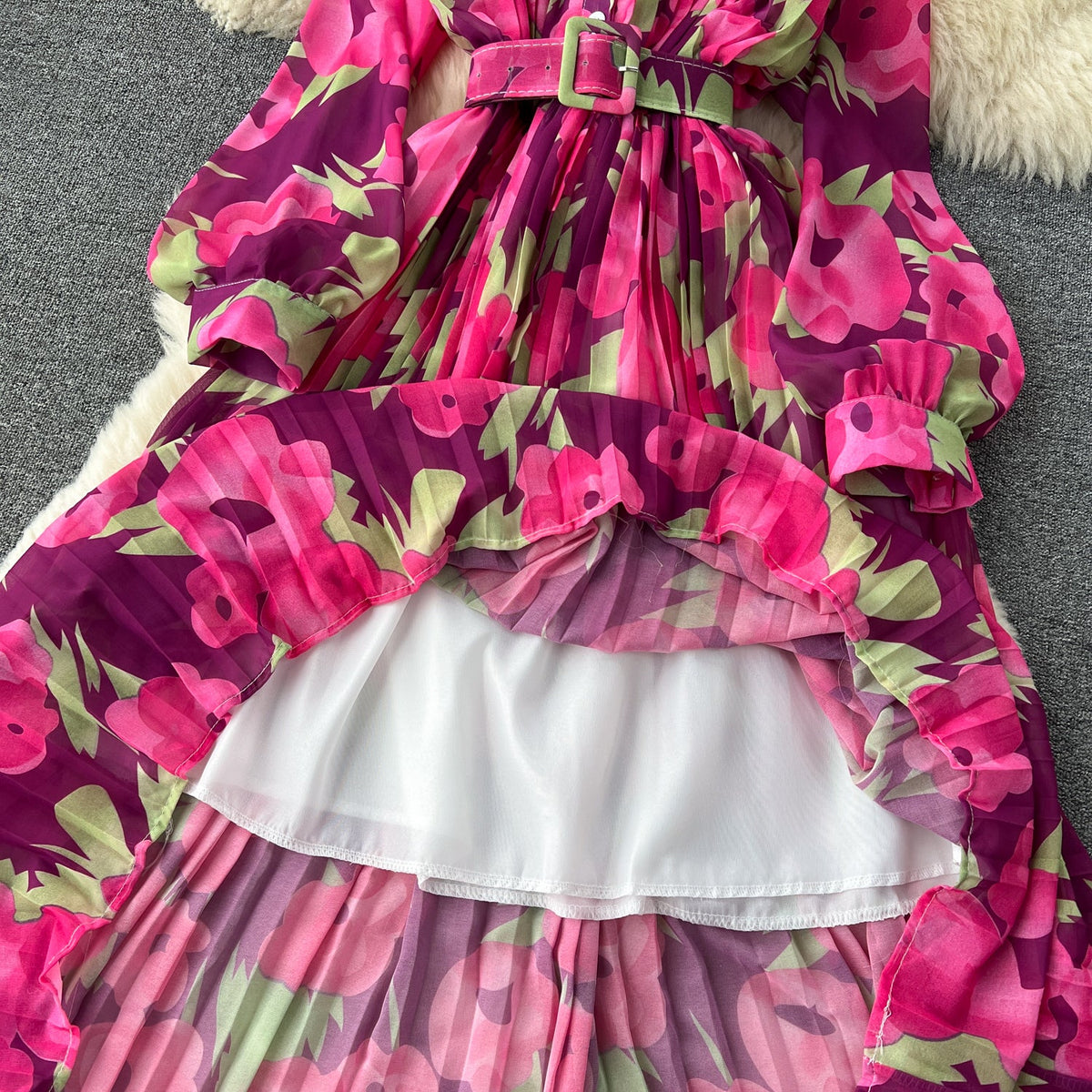 Pleated Floral Printed Shirt Dress